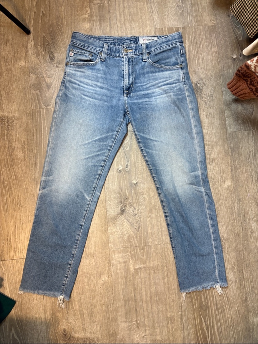AG Adriano Goldschmied Light Wash Distressed Hem Jeans Size 26